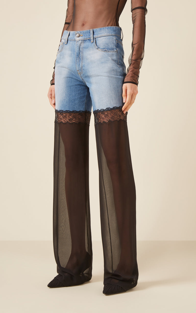 HYBRID JEANS WITH SHEER LEG