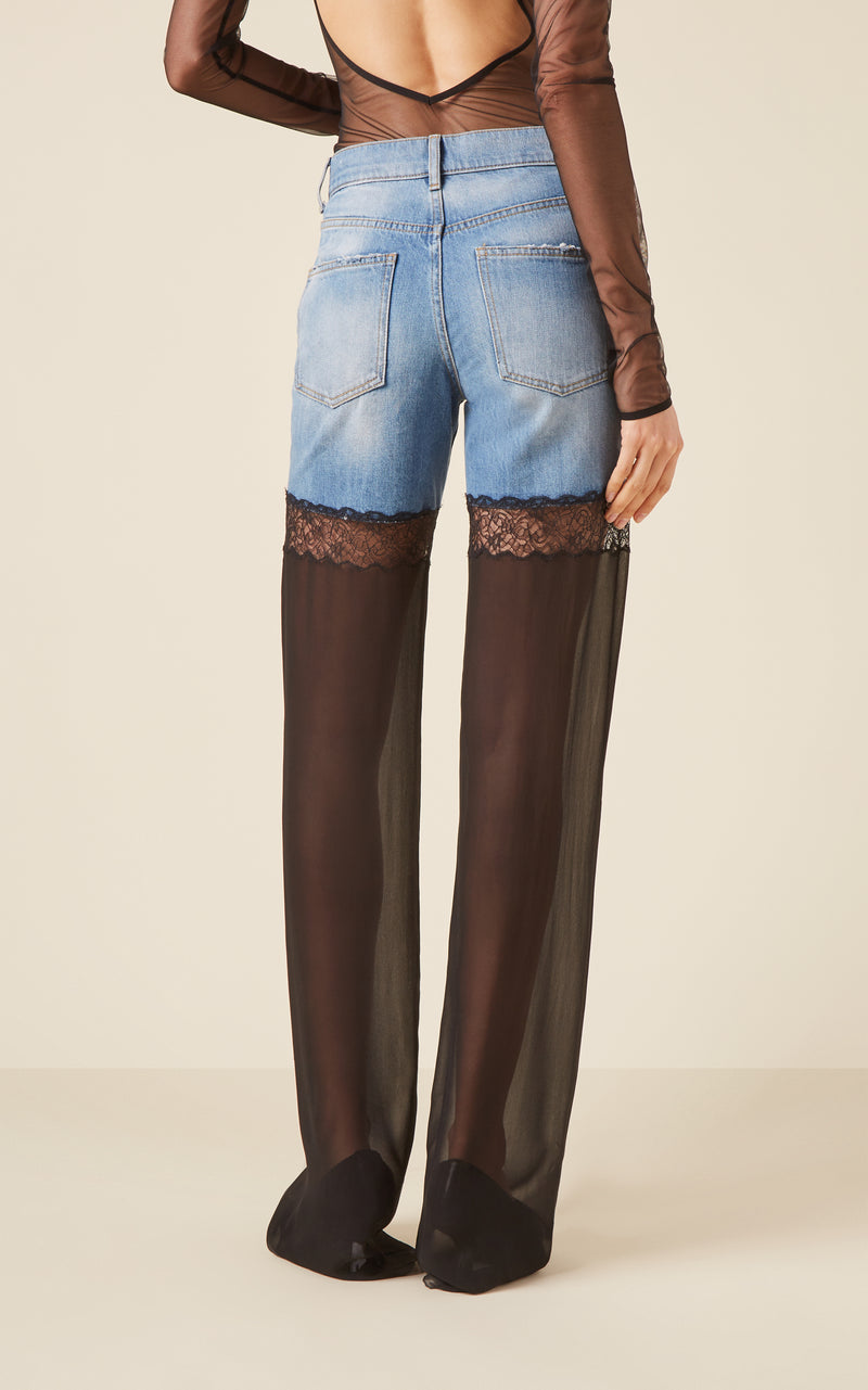 HYBRID JEANS WITH SHEER LEG