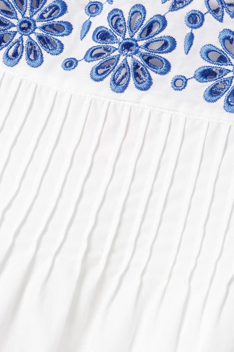 FIOCCHINI BRODERIE ANGLAISE TRIMMED PINTUCK COTTON POPLIN MINI DRESS