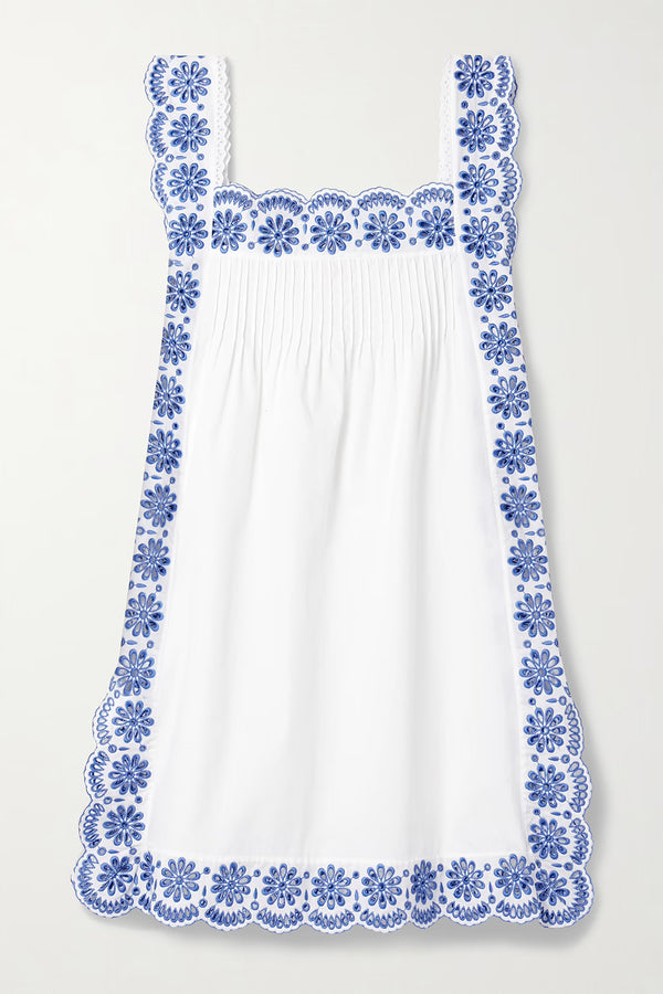 FIOCCHINI BRODERIE ANGLAISE TRIMMED PINTUCK COTTON POPLIN MINI DRESS