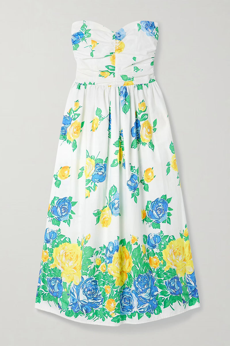 DESIDERIA STRAPLESS FLORAL PRINT COTTON DRESS