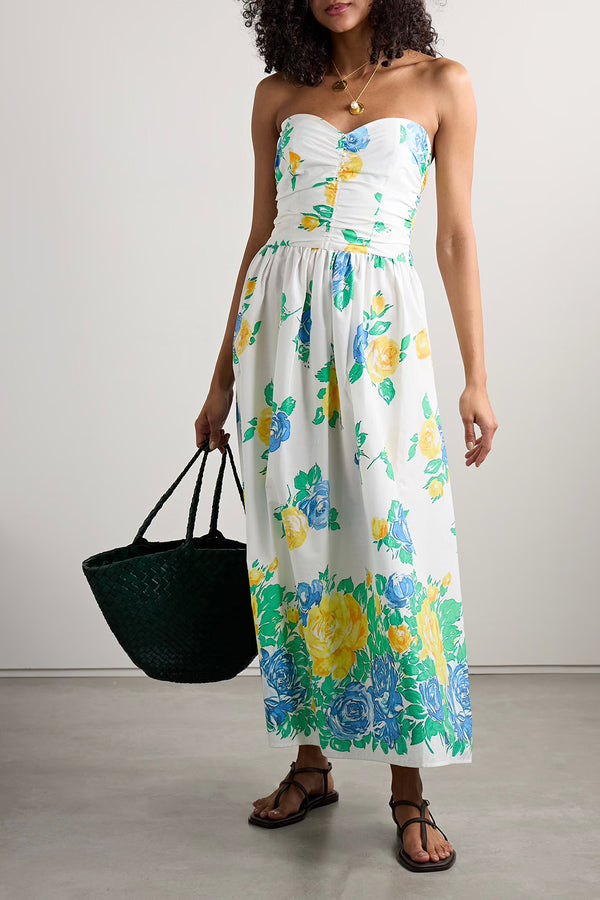 DESIDERIA STRAPLESS FLORAL PRINT COTTON DRESS