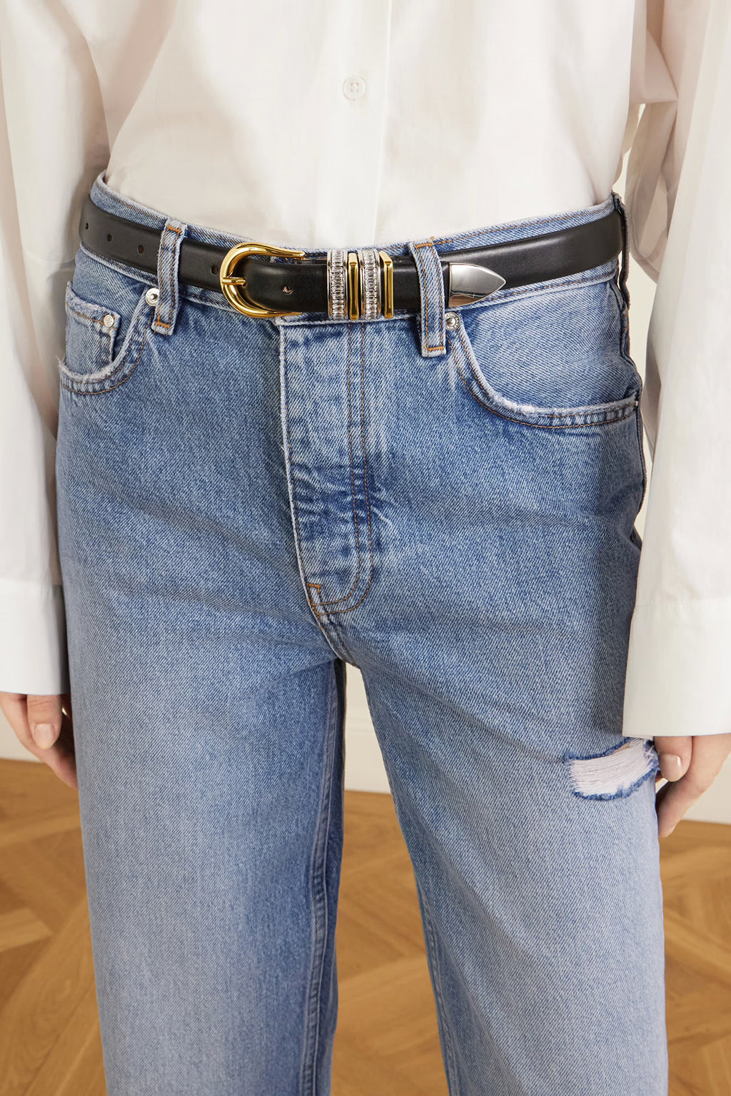 HOLLYHOCK BLACK CRYSTAL MIXED METAL BELT