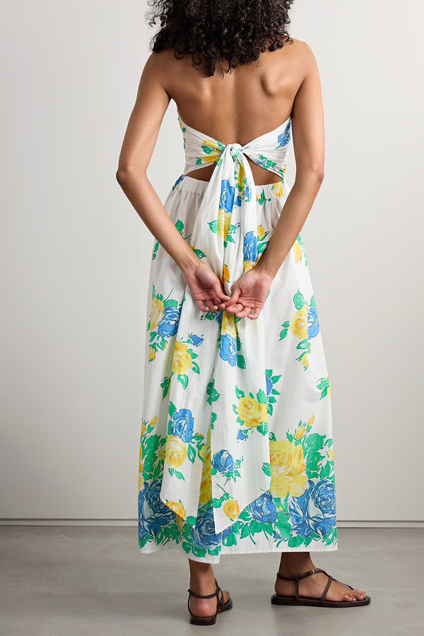 DESIDERIA STRAPLESS FLORAL PRINT COTTON DRESS
