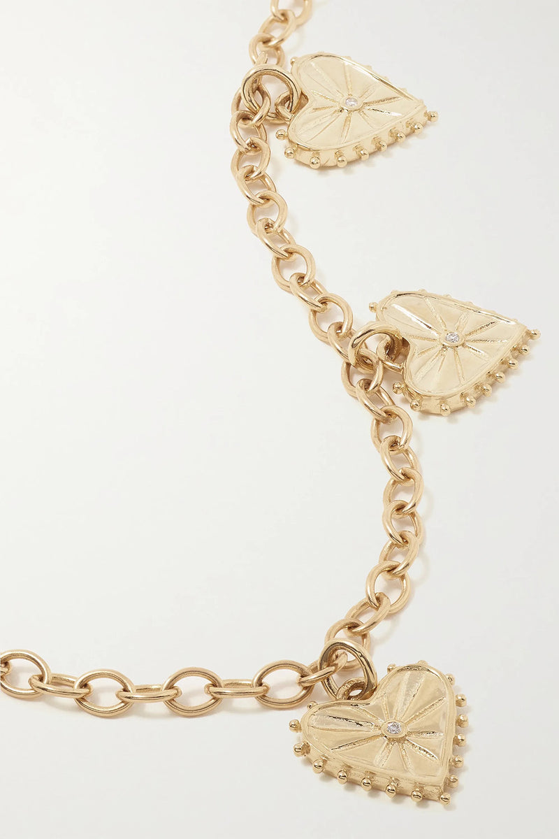 MULTI HEART 14-KARAT GOLD AND DIAMOND NECKLACE